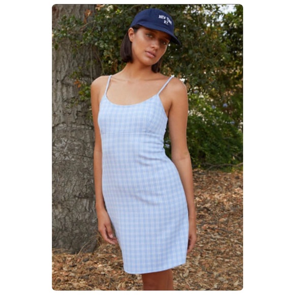 Brandy Melville Dresses & Skirts - ★ Brandy Melville John Galt Colleen White Blue Paid Gingham Mini Dress ★